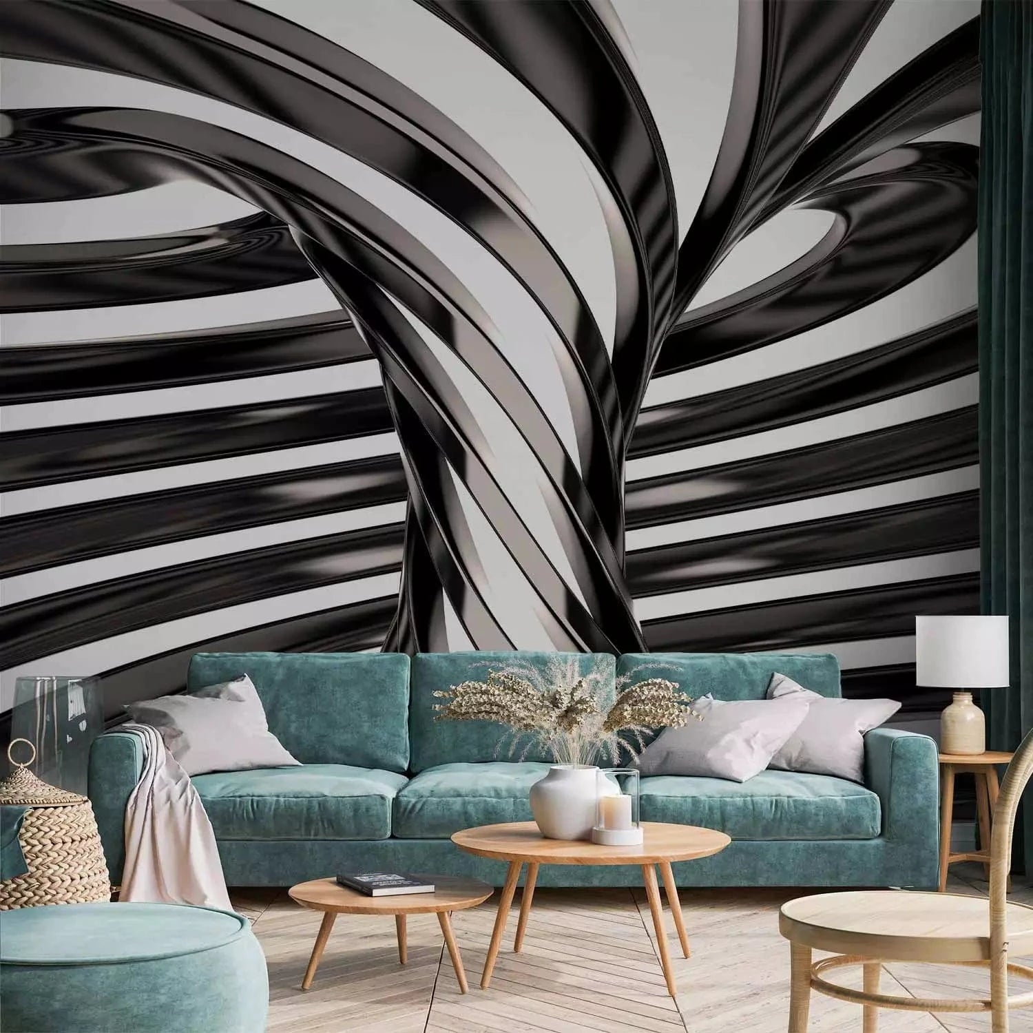 3D fototapetes ar perspektīvu - Melnbalts virpulis, 97058 Tapetenshop.lv