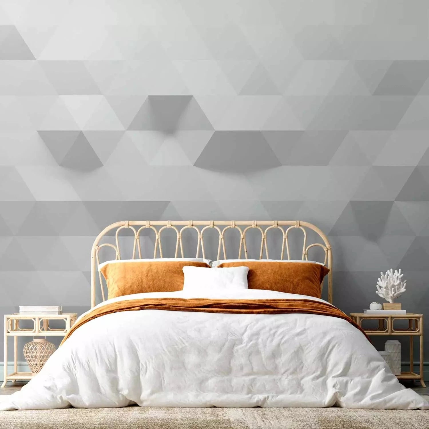 3D fototapetes ar perspektīvu pelēkā krāsā - Trijstūru harmonija, 95898 Tapetenshop.lv