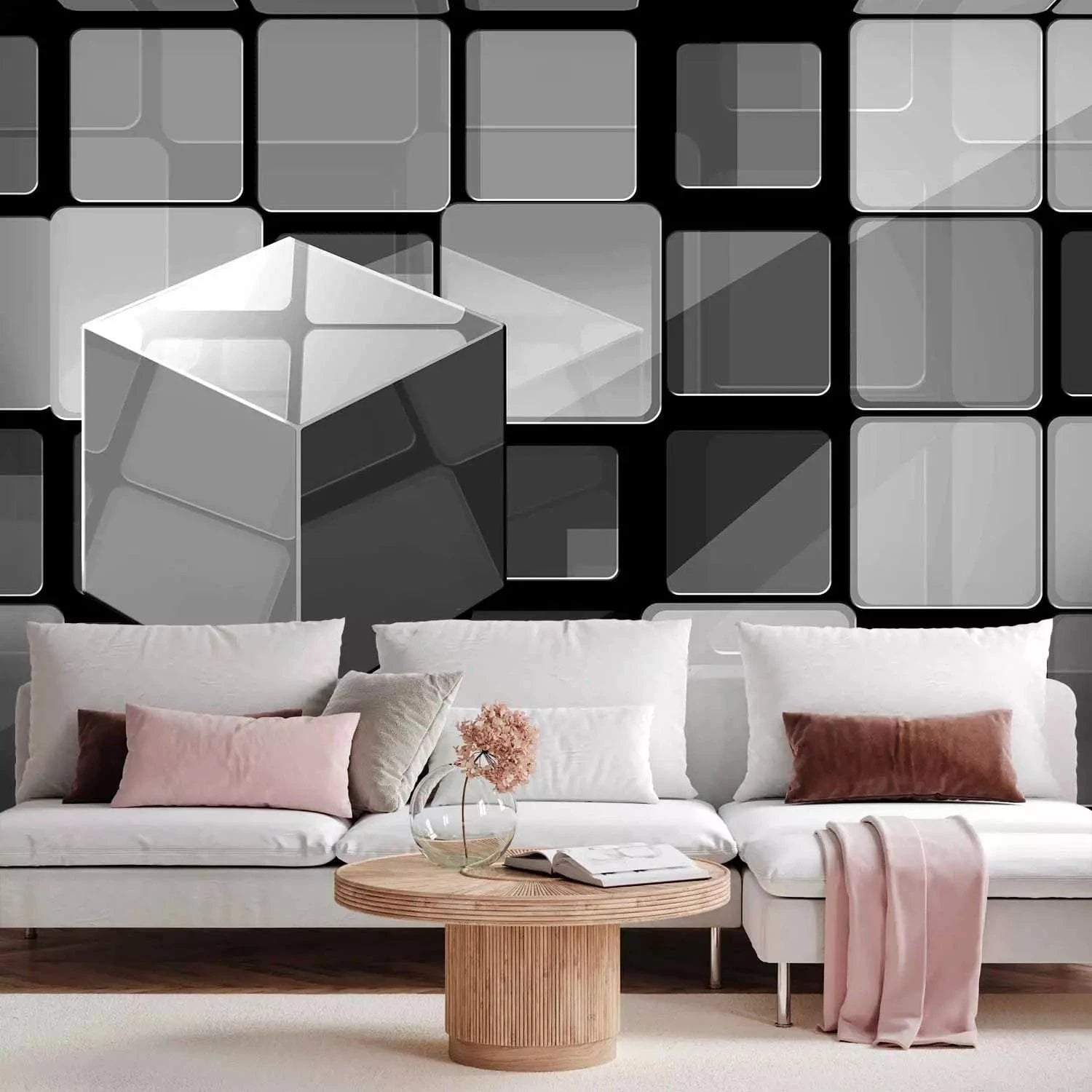 3D fototapetes ar perspektīvu - Rubika kubs pelēkā krāsā, 96734 Tapetenshop.lv