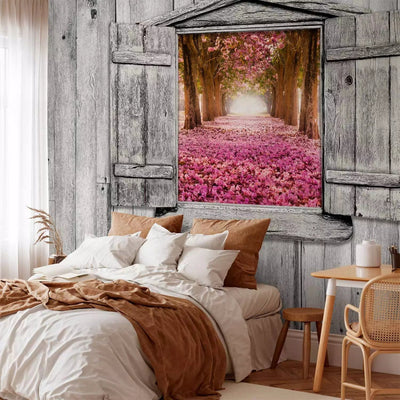 3D Wall Murals with a dream view from the window to the garden, gray, 64800G-ART