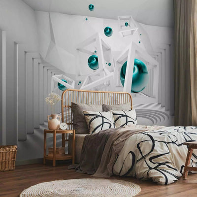 3D Wall Murals - white abstraction - blue -green geometric figures G -art