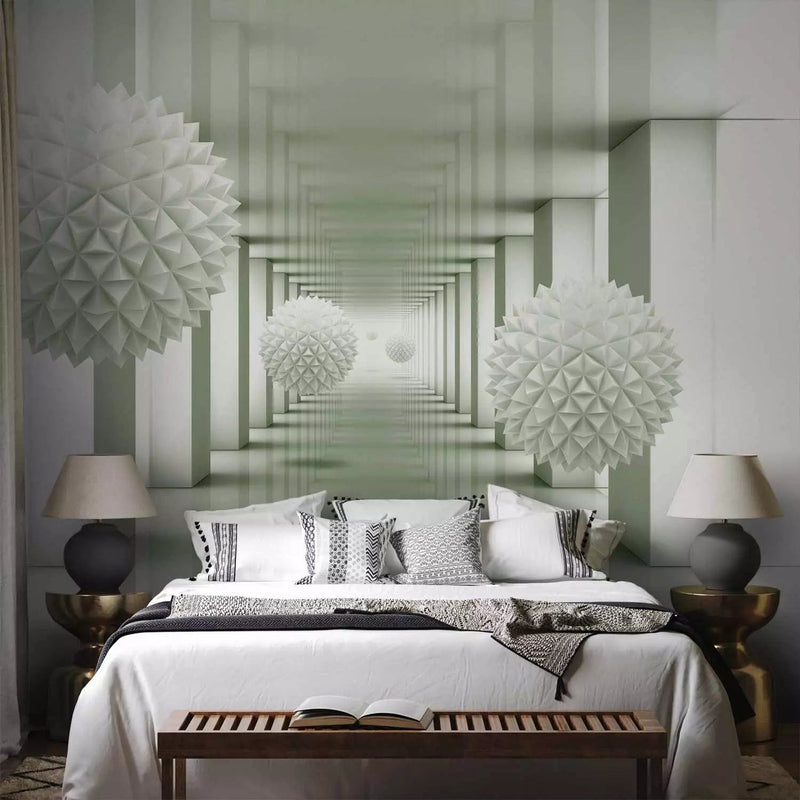 3D Wall Murals - Abstract with tunnel, columns and geometric spheres in G-ART