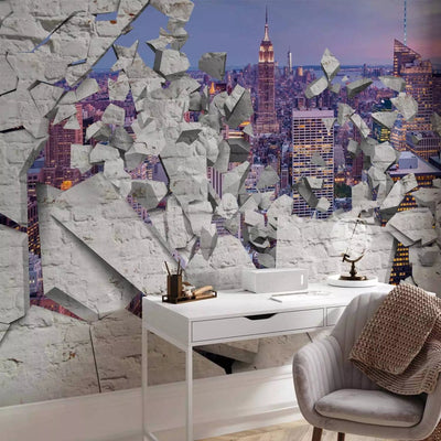 3D Wall Murals with New York night view through a brick wall, 63953 G-art