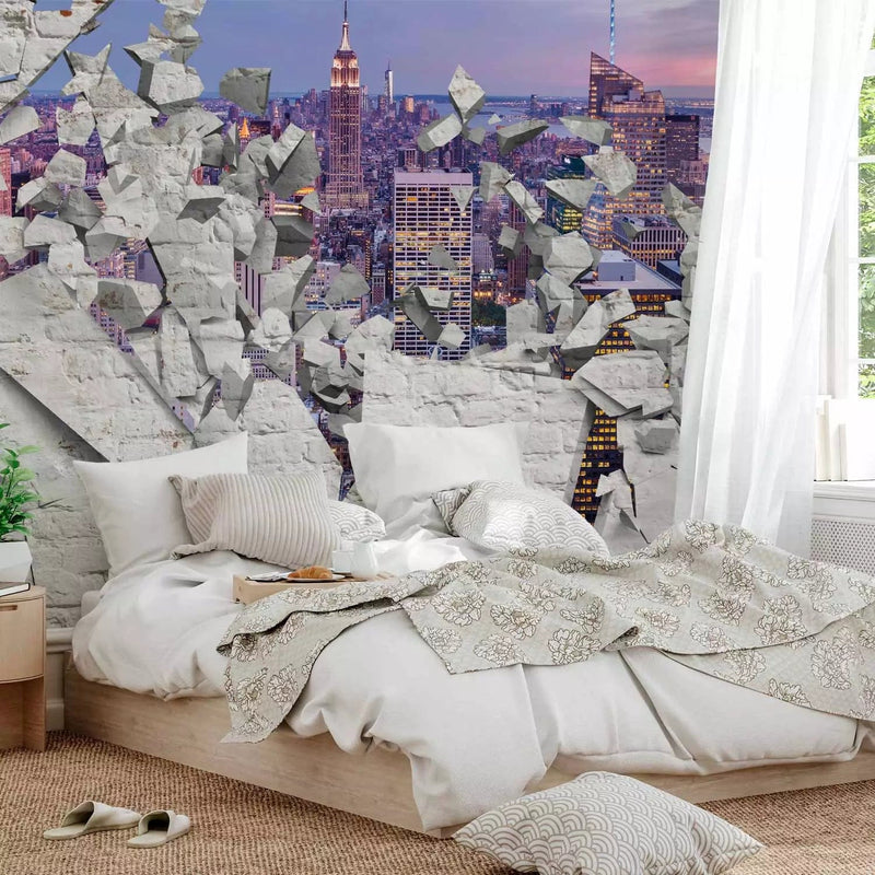 3D Wall Murals with New York night view through a brick wall, 63953 G-art