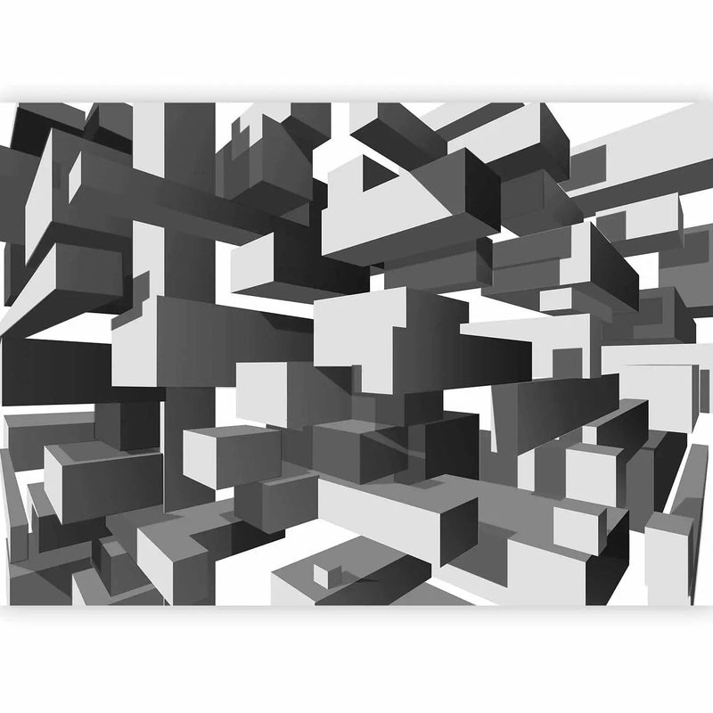 Fototapetes - Ģeometriska abstrakcija pelēkā krāsā, kas rada 3D efektu G-ART