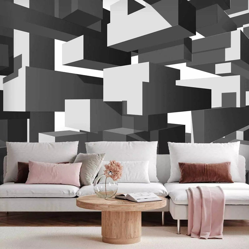 Wall Murals - Geometric abstraction in gray that produces a 3D effect on g-art