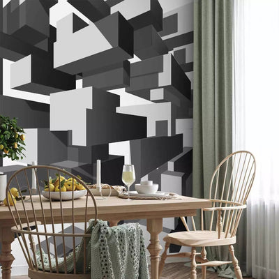 Wall Murals - Geometric abstraction in gray that produces a 3D effect on g-art