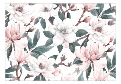 450x315 cm Fototapetes Pavasara magnolijas zaļos, baltos un rozā toņos, 137262 G-ART