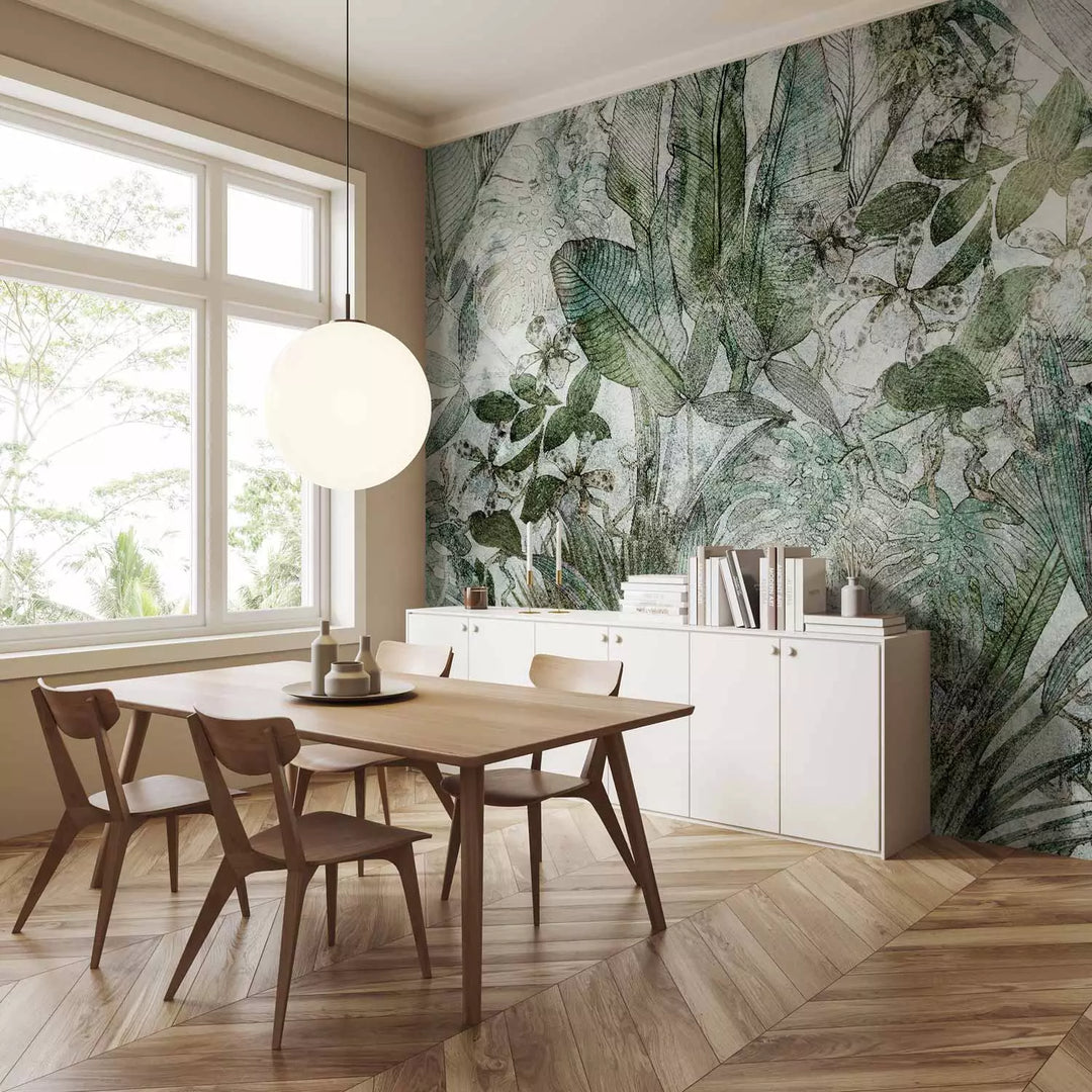 Wall Murals with green leaves - Light dew, 135350