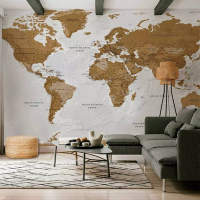 Cheap large Wall Murals - Brown illustration of continents on white background of oceans G-ART