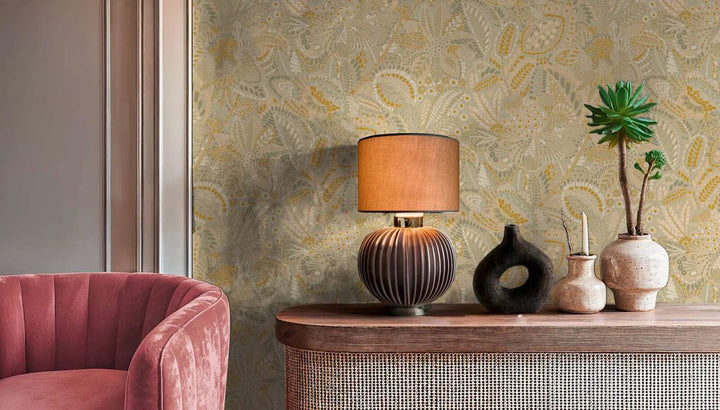 Non-woven wallpaper with harmonious plant motif and delicate leaves | beige, cream - 2763736