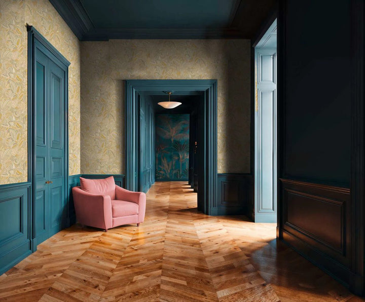 Non-woven wallpaper with floral and leaf ornaments and a fine texture | green - 2763734