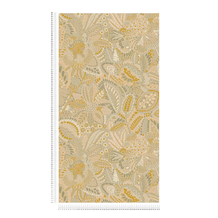 Non-woven wallpaper with floral and leaf ornaments and a fine texture | green - 2763734