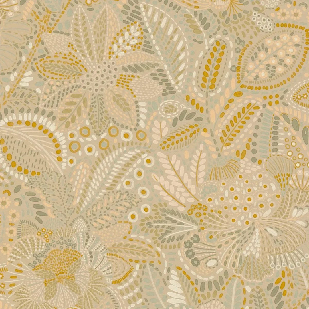 Non-woven wallpaper with harmonious plant motif and delicate leaves | beige, cream - 2763736
