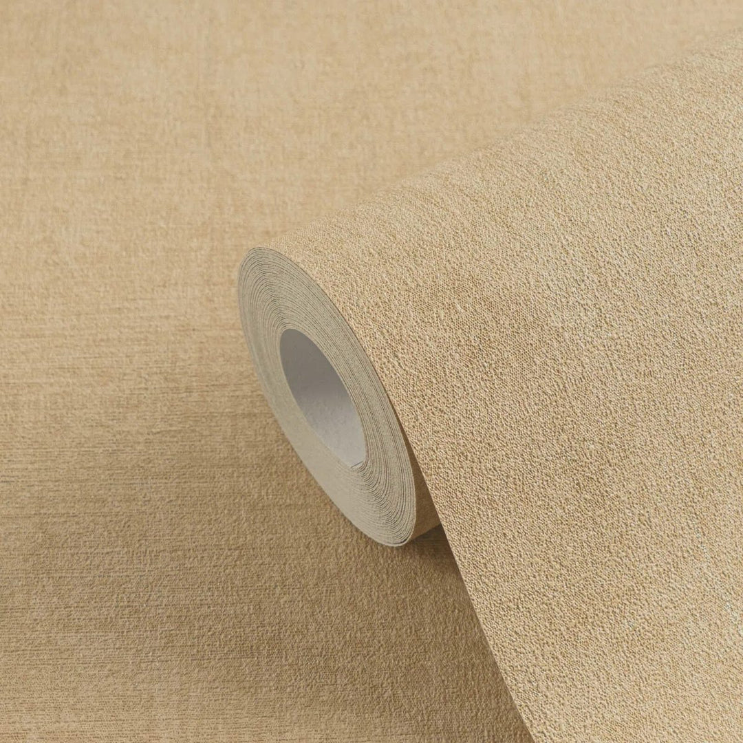 Plain non-woven wallpaper with natural linen texture | beige - 3007653