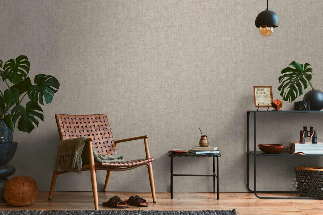 Plain non-woven wallpaper with natural linen texture | gray - 3007654