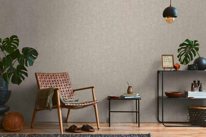 Plain non-woven wallpaper with natural linen texture | gray - 3007654