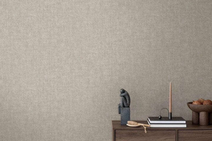 Plain non-woven wallpaper with natural linen texture | gray - 3007654
