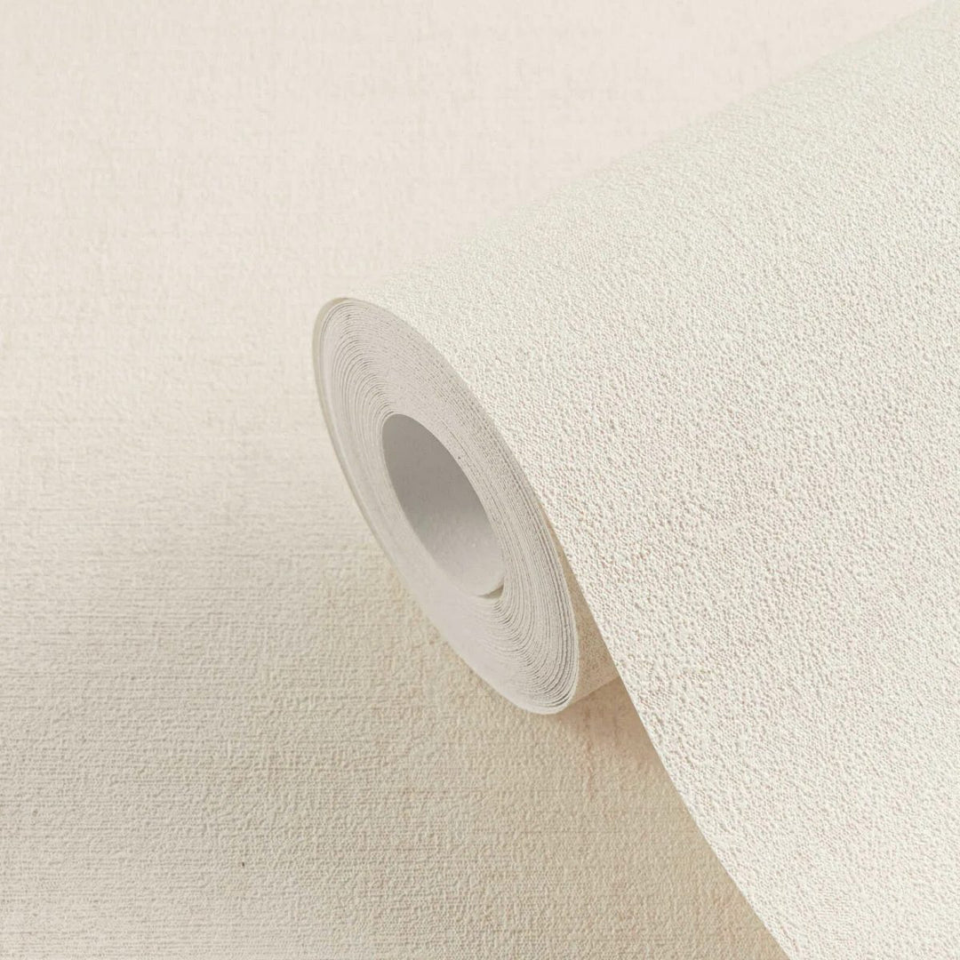 Plain non-woven wallpaper with natural linen texture | light warm tones - 3007655