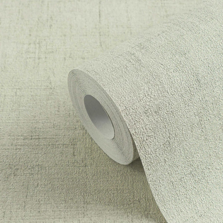 Plain non-woven wallpaper in light sage green with a fine linen texture - 3007656