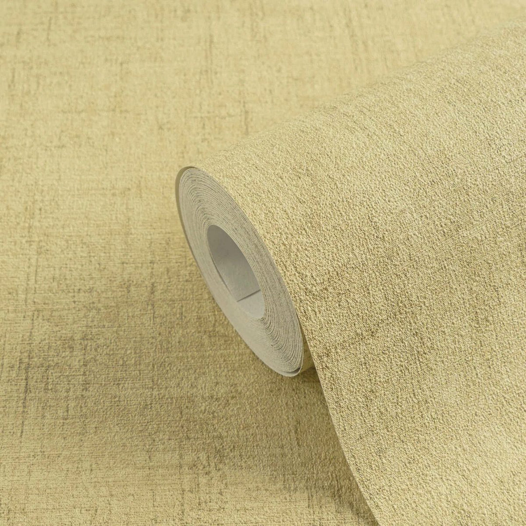 Plain non-woven wallpaper with natural linen texture | greenish yellow - 3007657