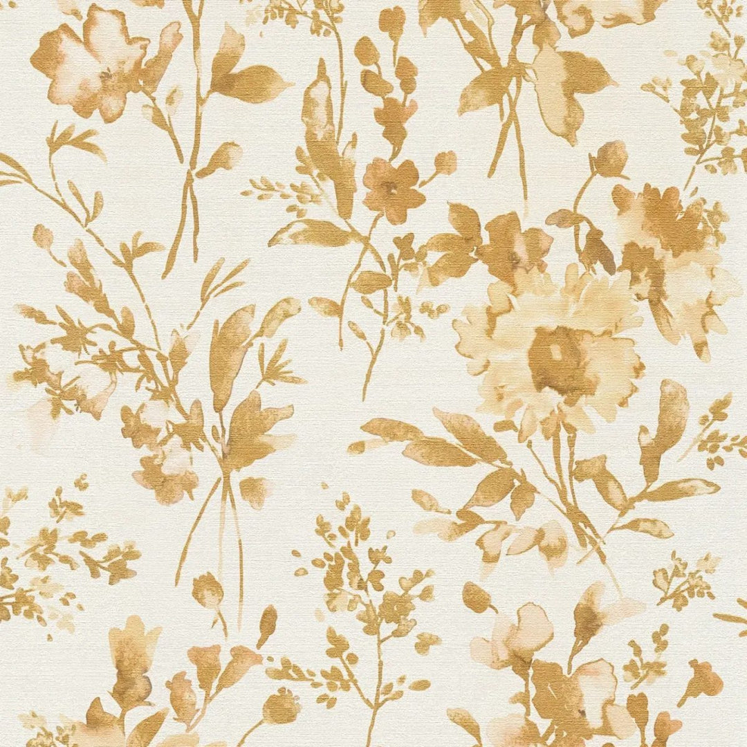 Neaustas tapetes ar ziedu rakstu | bēša, zelta, krēmkrāsā - 3010126