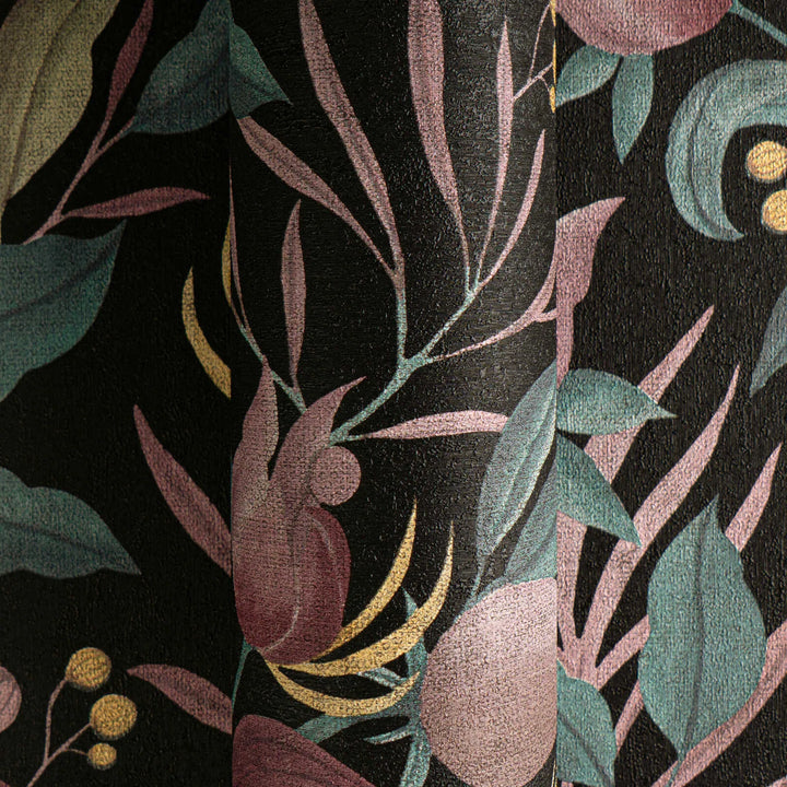 Elegant non-woven wallpaper with tropical flowers | black, pink - 3010136