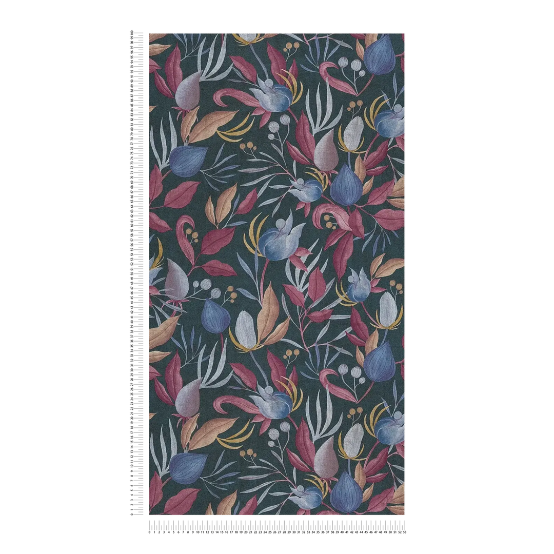 Elegantas neaustas tapetes ar tropu ziediem | zila, roza - 3010137