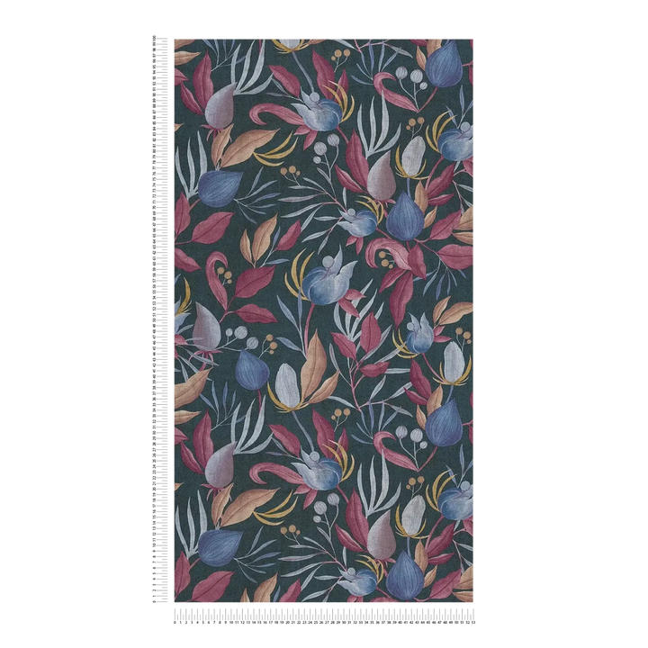 Elegantas neaustas tapetes ar tropu ziediem | zila, roza - 3010137