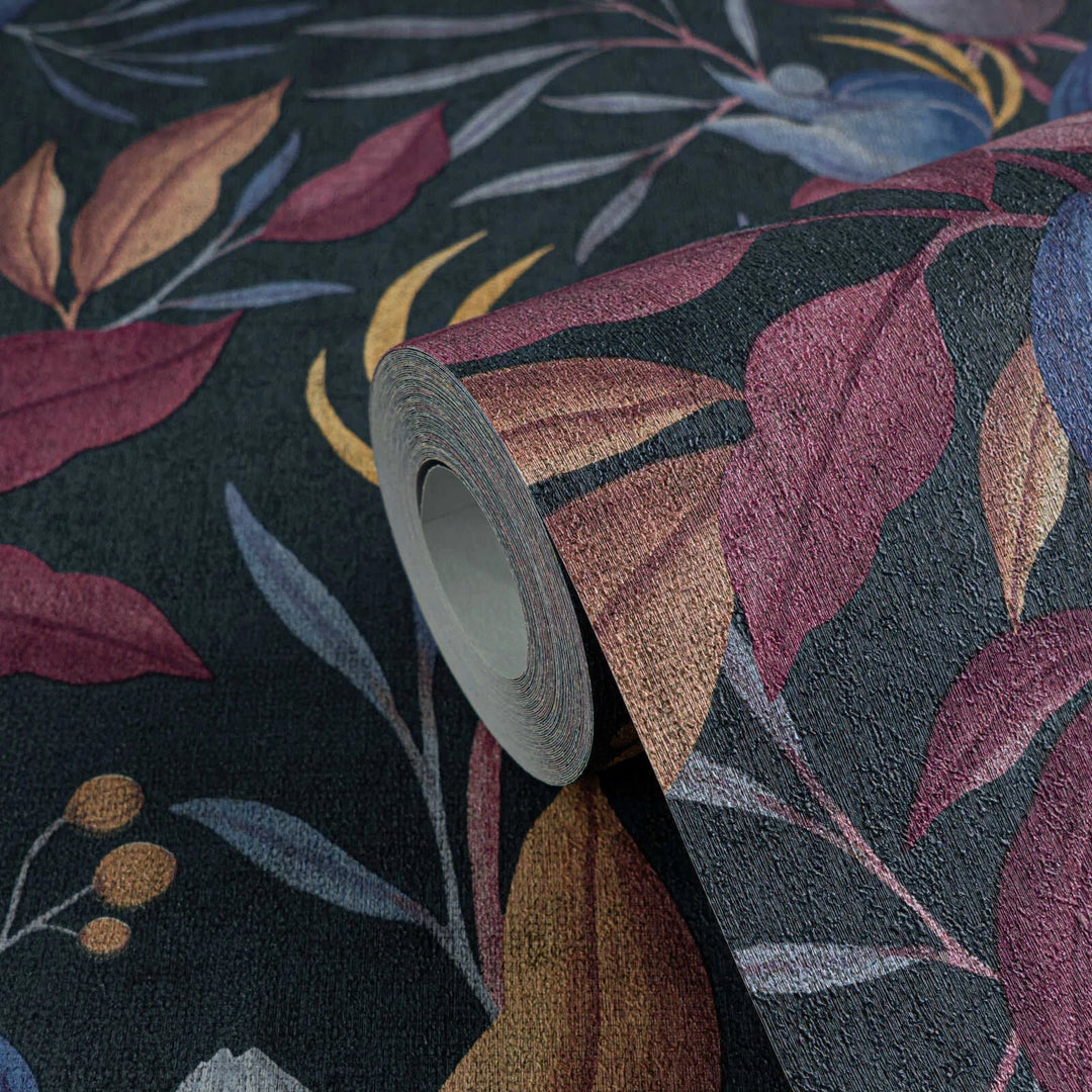 Elegantas neaustas tapetes ar tropu ziediem | zila, roza - 3010137