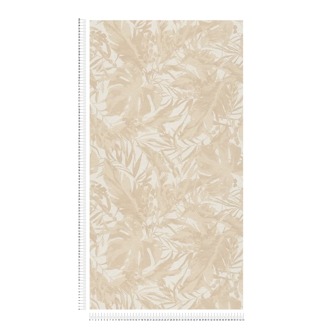 Wallpaper with palm tree motif in soft shades with light texture - beige, cream - 3010147