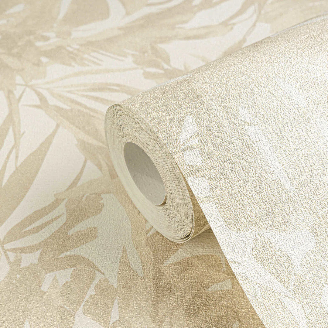 Wallpaper with palm tree motif in soft shades with light texture - beige, cream - 3010147