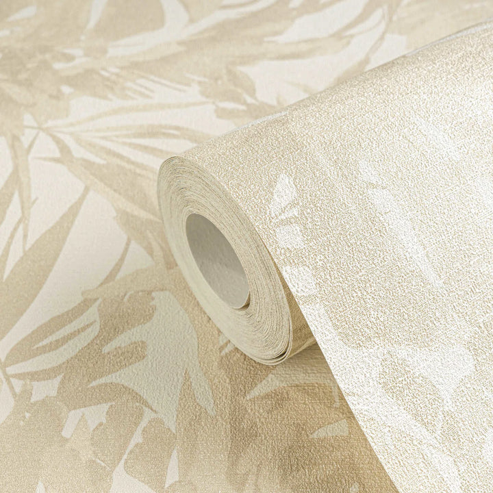 Wallpaper with palm tree motif in soft shades with light texture - beige, cream - 3010147