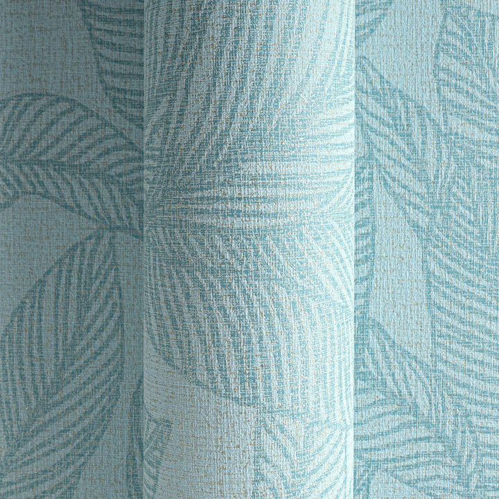 Textured non-woven wallpaper with soft, shiny palm leaf design | blue, gold - 3010163