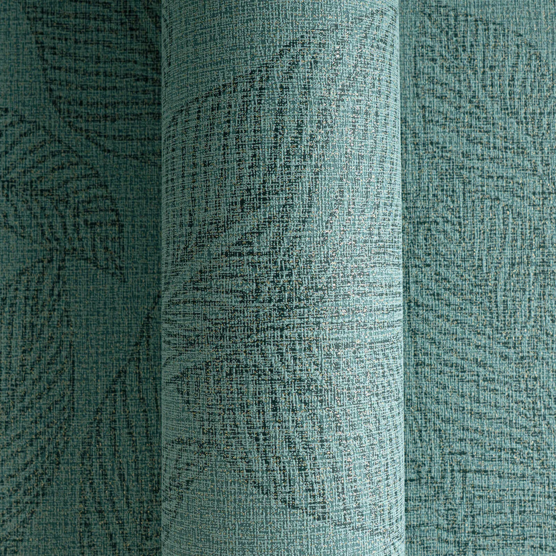 Viegli teksturētas neaustas tapetes ar izsmalcinātu, spīdīgu lapu rakstu zaļā krāsā - 3010164