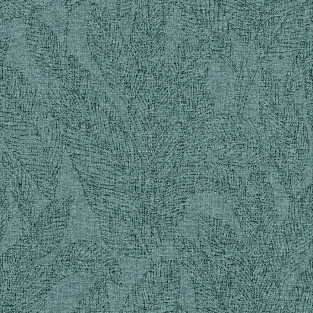 Viegli teksturētas neaustas tapetes ar izsmalcinātu, spīdīgu lapu rakstu zaļā krāsā - 3010164