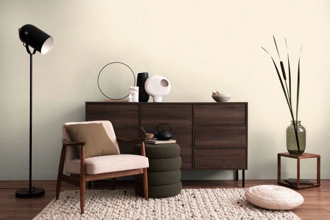 Neaustas vienkrāsainas tapetes ar smalku spīdīgu tekstūru | krēmkrāsa, zelta - 3010173