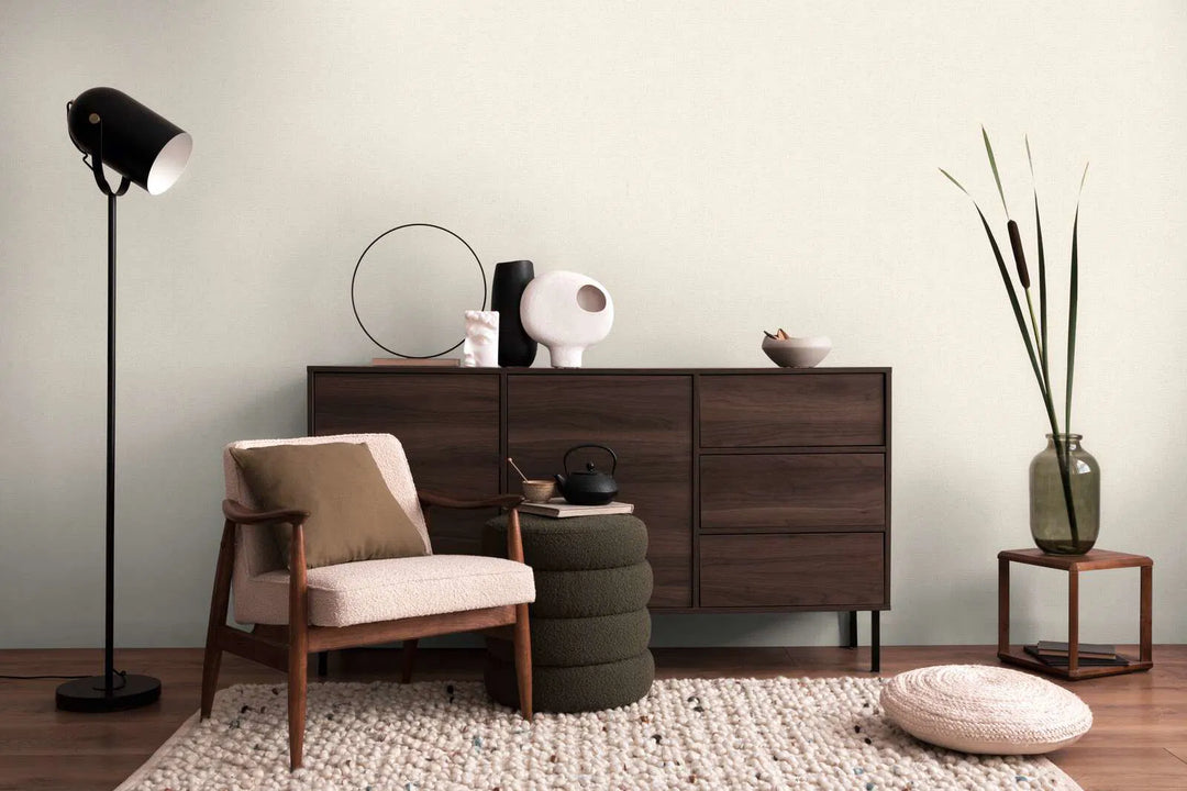 Neaustas tapetes ar maigu virsmas tekstūru | silti baltā, krēmkrāsā, zelta - 3010174