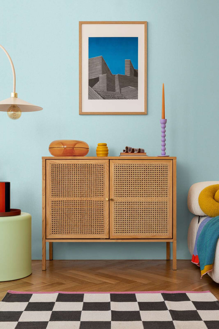 Augstas kvalitātes neaustas tapetes ar vieglu, spīdīgu tekstila faktūru | zila, zelta - 3010176