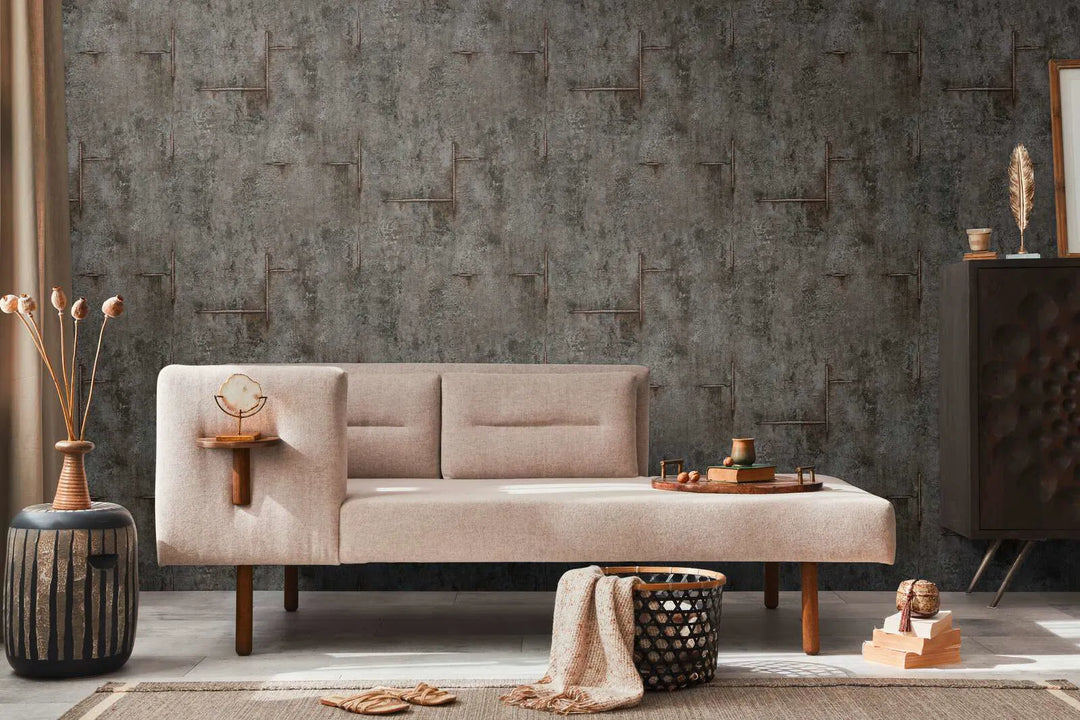 Neaustas tapetes ar autentisku betona rakstu melnā krāsā - 3010507