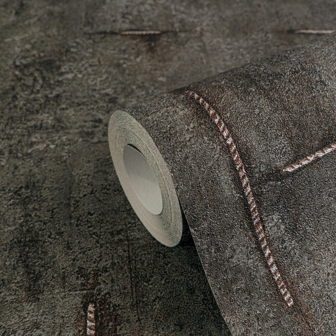 Neaustas tapetes ar autentisku betona rakstu melnā krāsā - 3010507