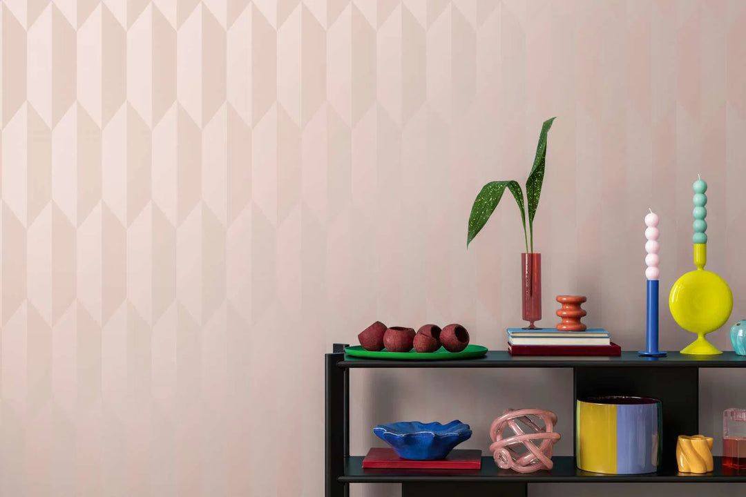 Neaustas tapetes ar modernu, spīdīgu dimantu rakstu - rozā - 3010516