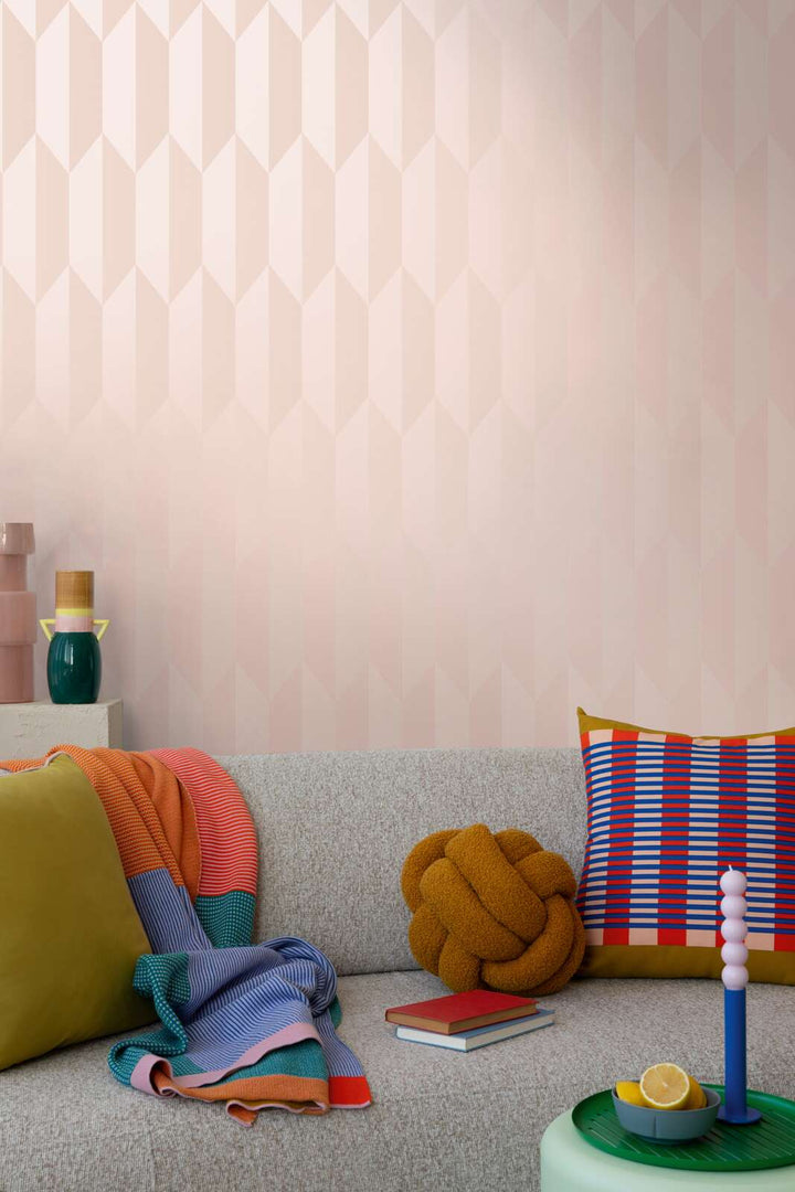 Neaustas tapetes ar modernu, spīdīgu dimantu rakstu - rozā - 3010516