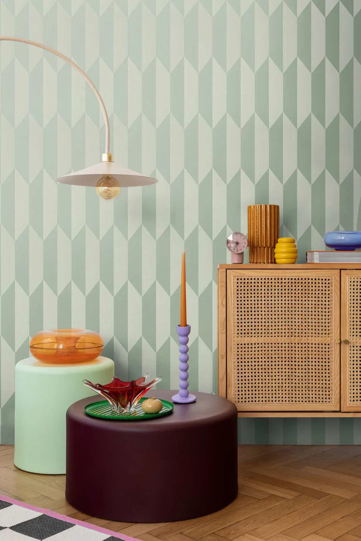 Neaustas tapetes ar mirdzošu dimantu rakstu un stilīgu dziļuma efektu | zaļā - 3010520