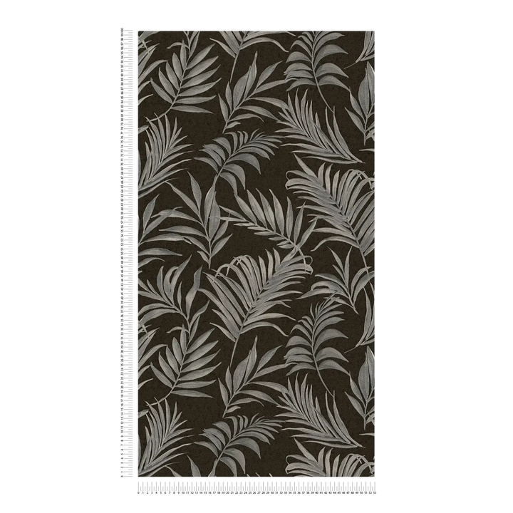 Non-woven wallpaper with delicate tropical motif | black, silver - 3011057
