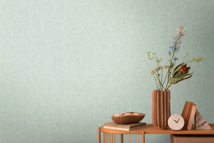 Neaustas tapetes ar smalku lina tekstūru | zaļā - 3011063