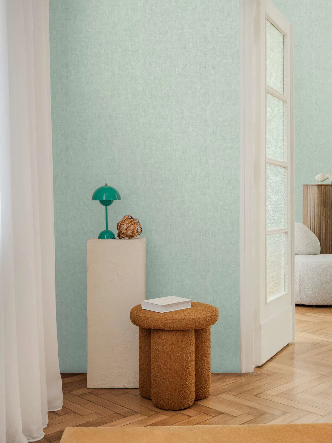 Neaustas tapetes ar smalku lina tekstūru | zaļā - 3011063