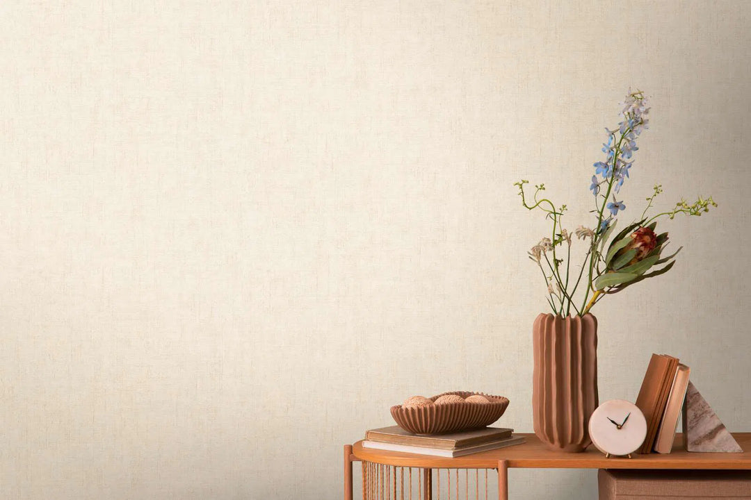 Non-woven wallpaper with natural textile texture | cream - 3011070