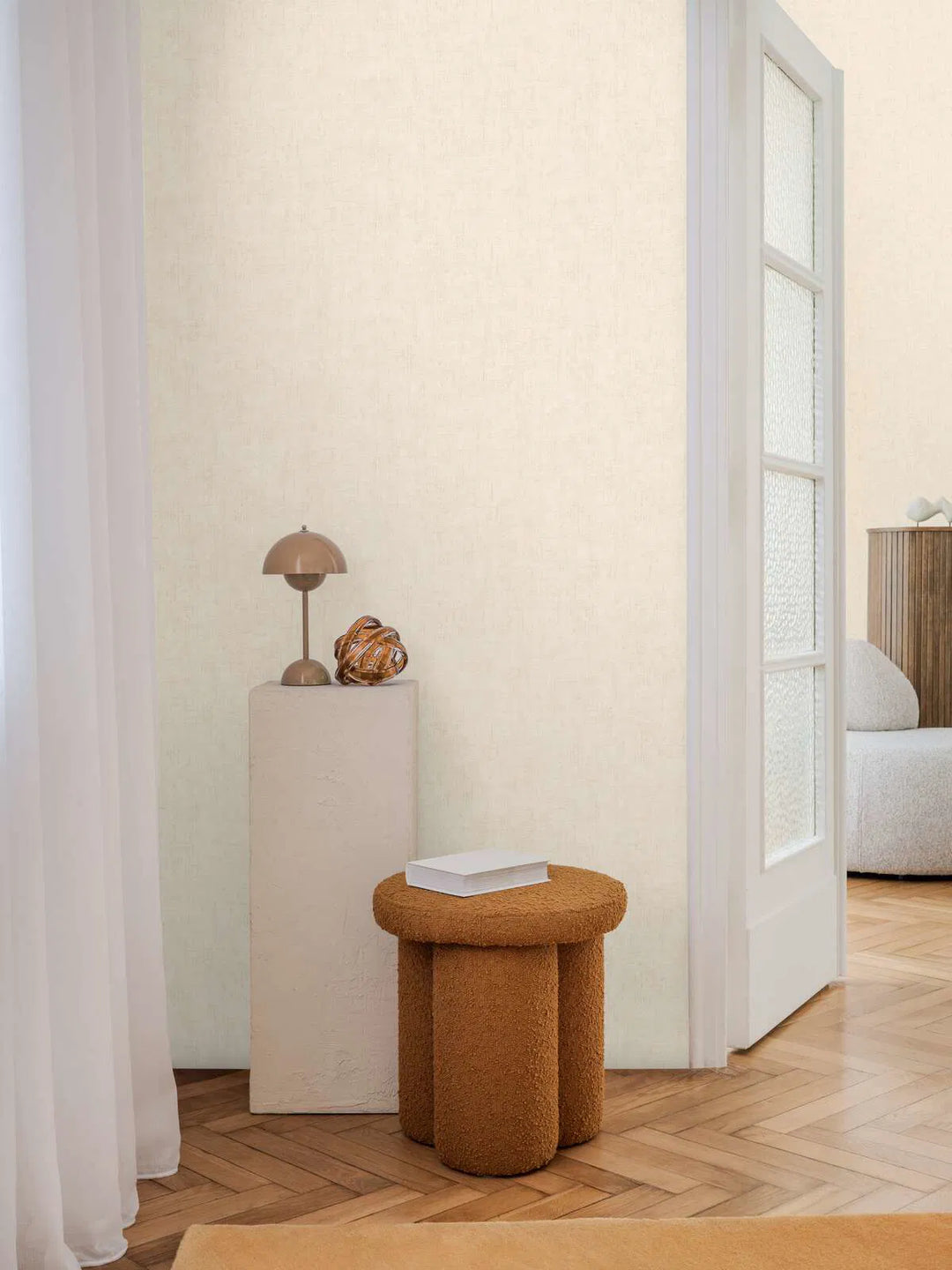 Non-woven wallpaper with natural textile texture | cream - 3011070