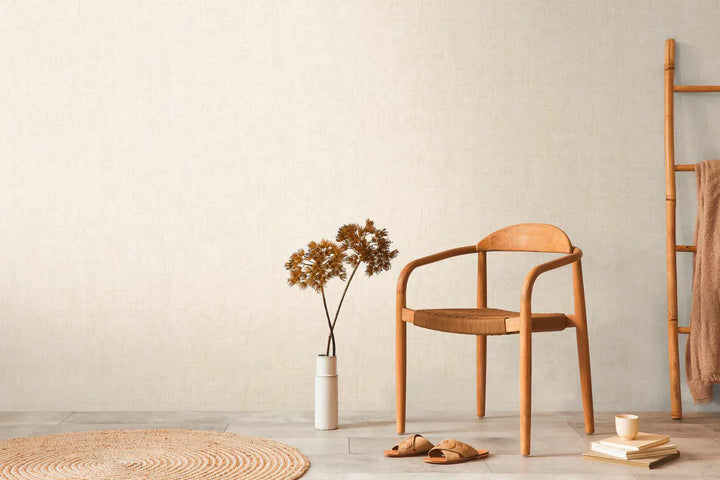 Non-woven wallpaper with natural textile texture | cream - 3011070
